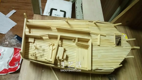 古代战船模型手工制作 纯以一次性筷子完成