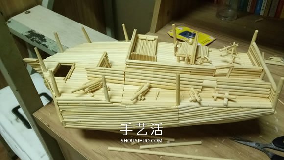 古代战船模型手工制作 纯以一次性筷子完成