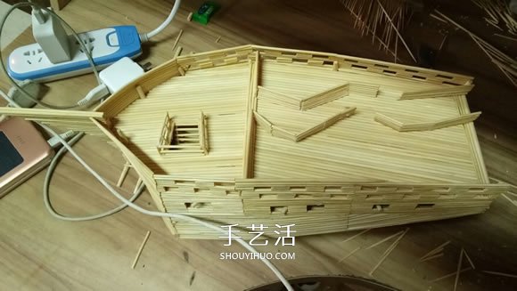 古代战船模型手工制作 纯以一次性筷子完成