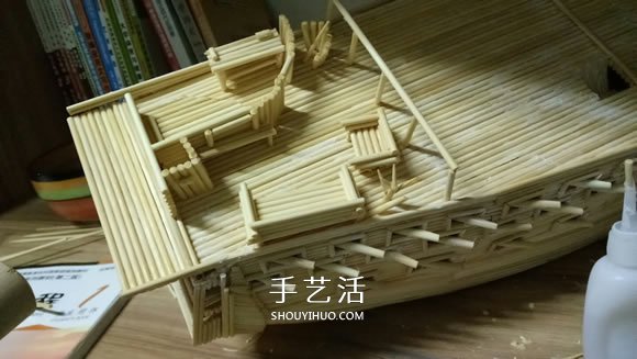 古代战船模型手工制作 纯以一次性筷子完成