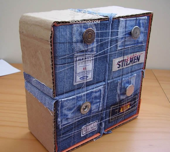 旧牛仔裤改造多功能收纳柜 带抽屉和侧边袋！
