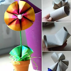 儿童简单手工：利用卫生纸卷筒制作小花盆景