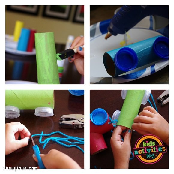 儿童火车玩具手工制作 卫生纸卷筒+塑料瓶盖