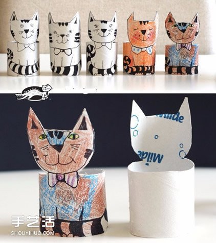 卫生纸卷筒做手工 幼儿可爱立体猫咪制作教程