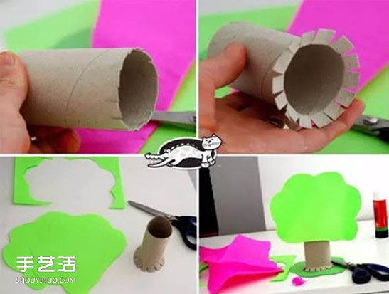 幼儿用卫生纸卷筒简单制作可爱小树的方法