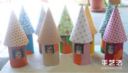 幼儿利用卫生纸卷筒制作尖顶小屋的方法教程