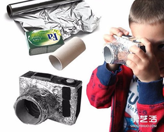 儿童玩具相机制作方法 卷纸筒加纸盒DIY而成