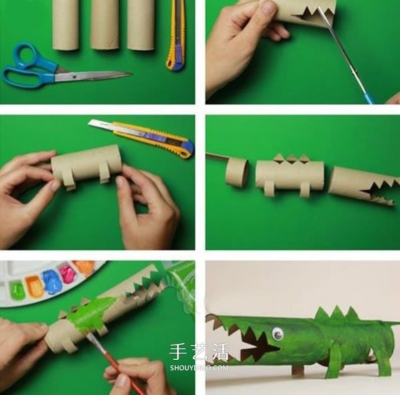 卫生纸筒制作小鳄鱼 幼儿卷纸筒鳄鱼的做法