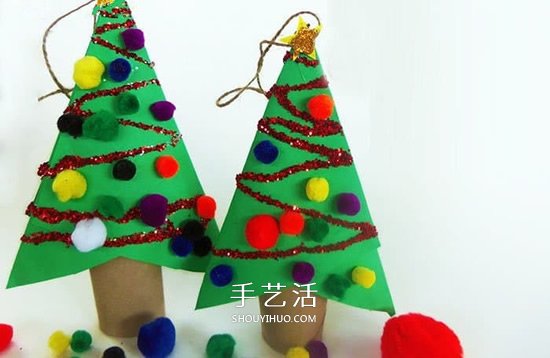 简单圣诞树挂饰的做法 用卫生纸筒做圣诞树