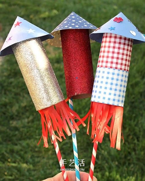 幼儿园爆竹手工做法 卷纸筒做火箭爆竹玩具