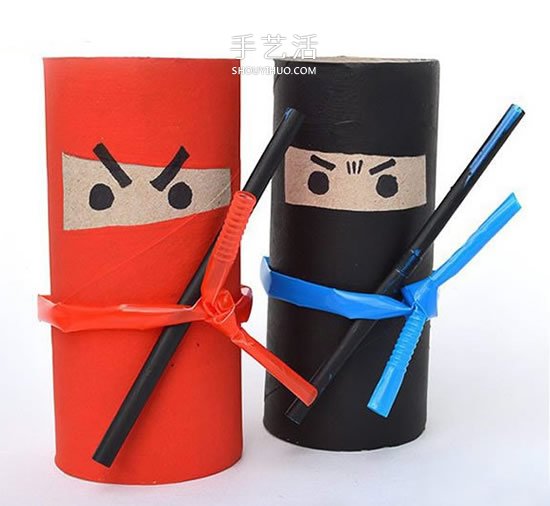 逗趣的卡通人偶DIY 卫生纸筒手工制作忍者
