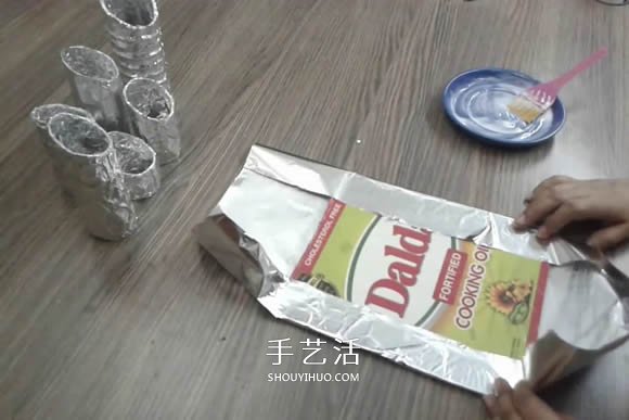 卷纸筒保鲜膜筒废物利用 手工制作多孔笔筒