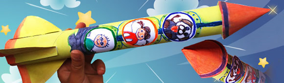 保鲜膜筒手工制作六一儿童节火箭玩具