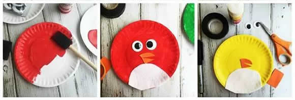 纸餐盘废物利用 手工制作愤怒的小鸟图解
