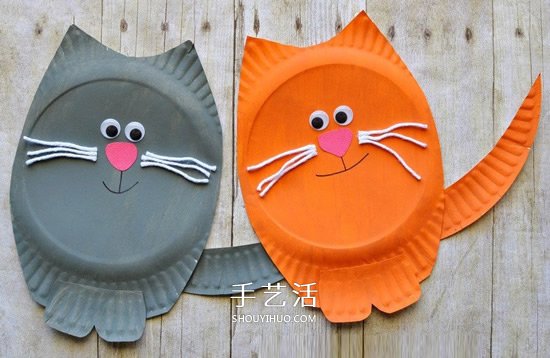 一次性纸盘做小猫 幼儿园手工圆脸猫咪制作