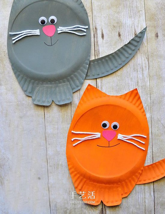一次性纸盘做小猫 幼儿园手工圆脸猫咪制作