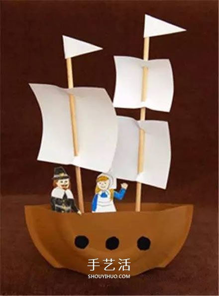 幼儿园用纸盘做小船的教程 可爱的帆船模型！