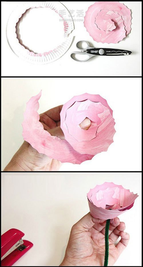 纸盘创意利用小制作 手工做立体玫瑰花图解