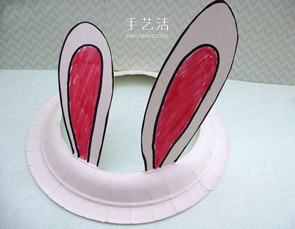 纸盘手工制作可爱兔子帽图解教程