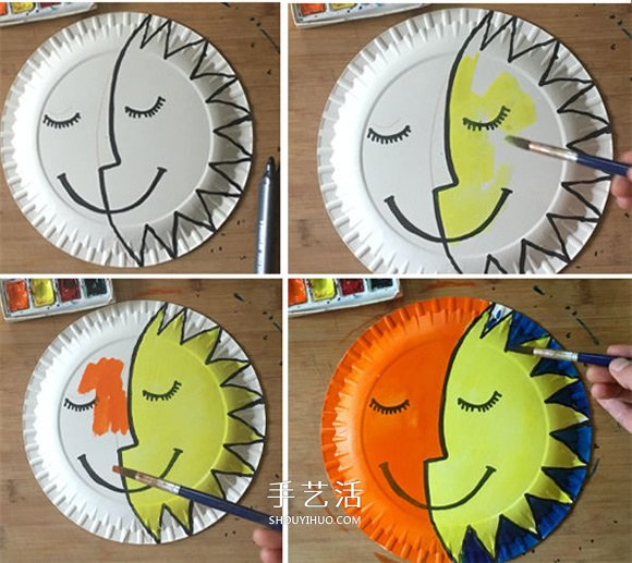 幼儿园用纸盘做太阳月亮挂饰的教程