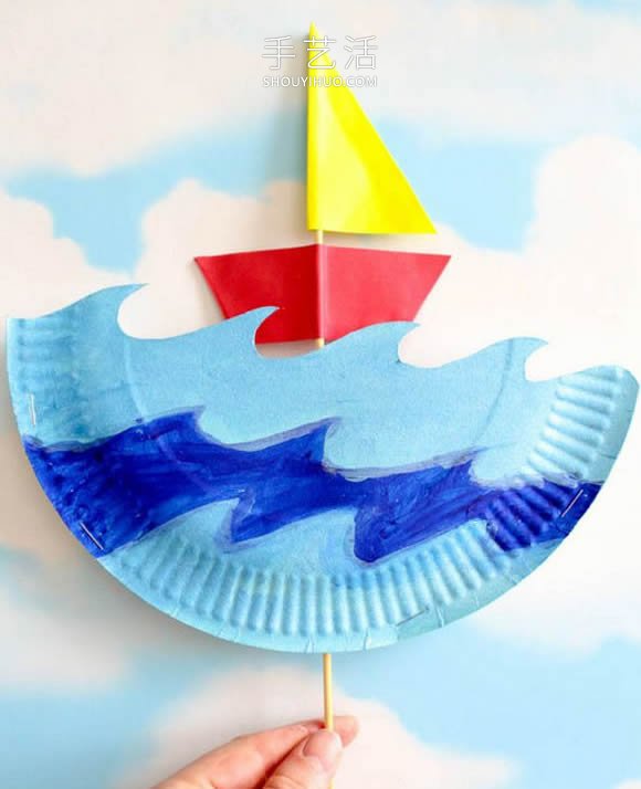 幼儿园手工制作纸盘帆船玩具的做法教程