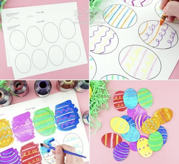 幼儿园手工制作纸盘复活节彩蛋花环的做法
