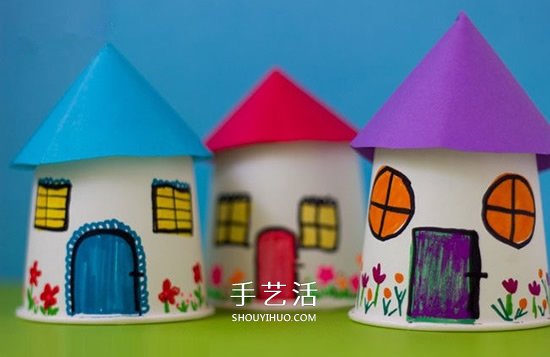 纸杯房子的做法图片 手工幼儿园小房子的制作