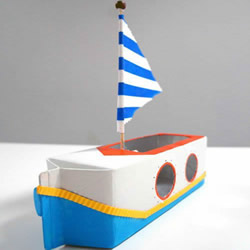 用牛奶盒制作帆船方法 幼儿废物利用做小船