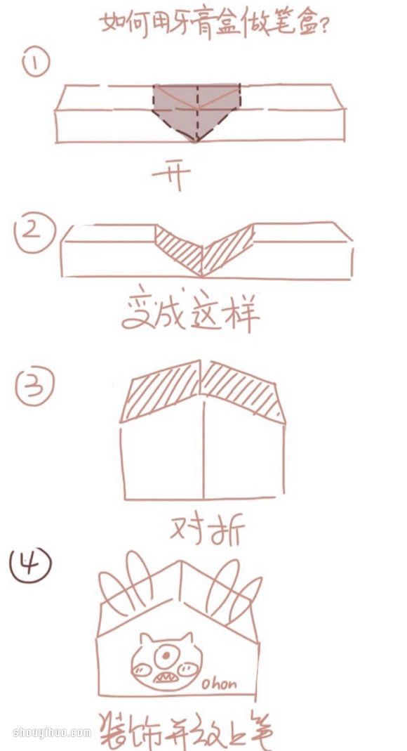 牙膏盒废物利用 DIY制作笔筒的方法教程