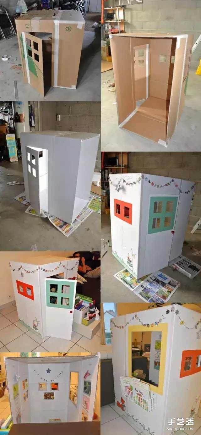 废弃纸箱废物利用DIY手工制作带门的小房子