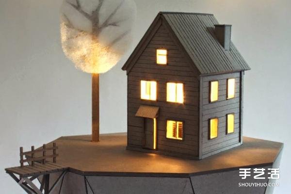 厚纸板DIY制作小屋造型灯罩 栩栩如生引人入胜