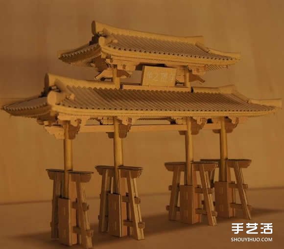 瓦楞纸制作的纸模型世界 知名日本古建筑物