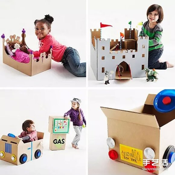 废纸箱制作玩具图片 幼儿手工纸箱玩具作品