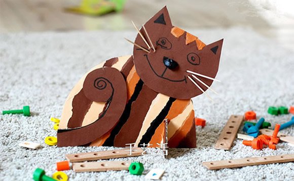 幼儿园手工制作猫咪 硬纸板小猫的做法图解