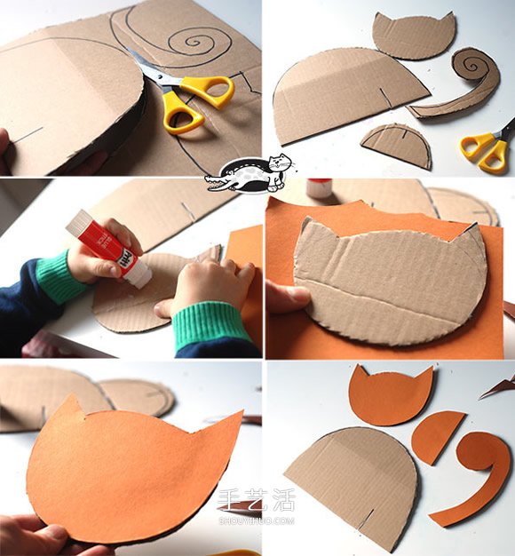幼儿园手工制作猫咪 硬纸板小猫的做法图解