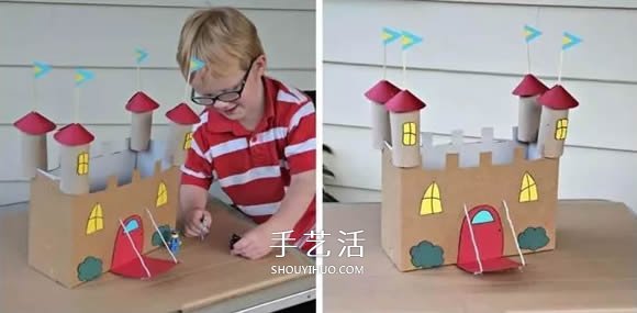 玩具城堡手工制作方法 废纸箱做城堡的图解