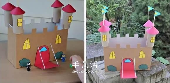 玩具城堡手工制作方法 废纸箱做城堡的图解