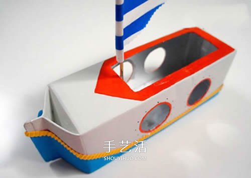 用牛奶盒制作帆船方法 幼儿废物利用做小船