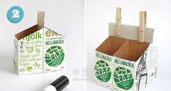 牛奶盒小制作 做成可以拎起来的笔筒/收纳盒