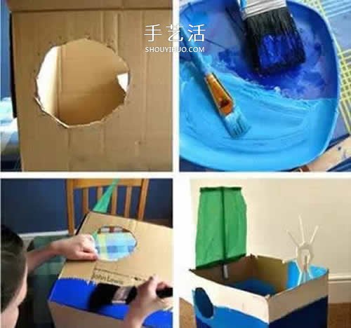 简单的纸箱废物利用 手工制作带帆的玩具船