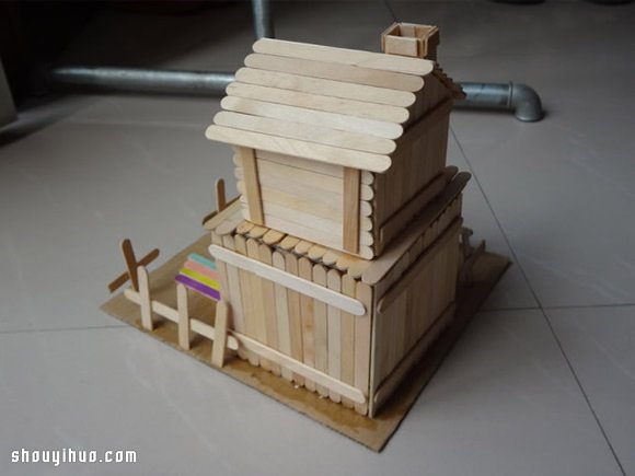 雪糕棍废物利用DIY制作两层楼小别墅模型
