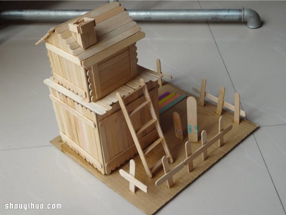 雪糕棍废物利用DIY制作两层楼小别墅模型