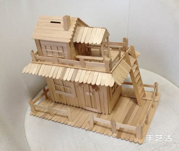 雪糕棒DIY两层楼房屋模型 雪糕棍房子制作教程