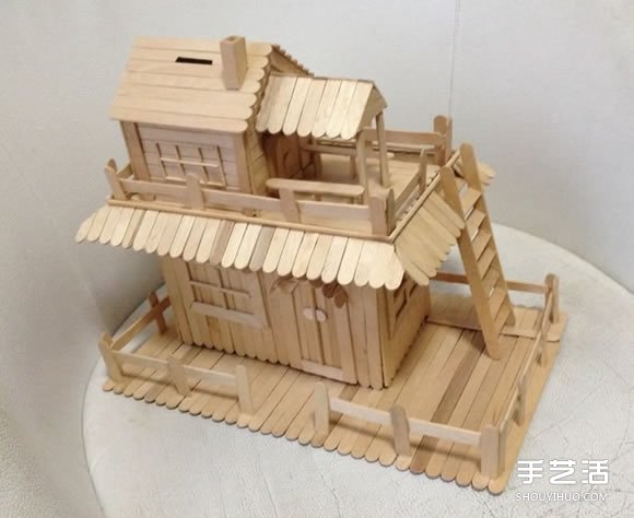 雪糕棒DIY两层楼房屋模型 雪糕棍房子制作教程