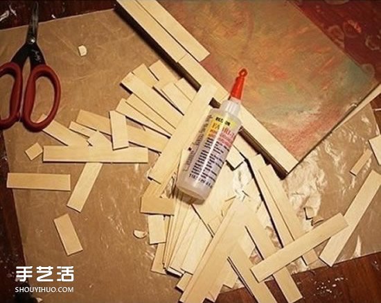 雪糕棍装饰画DIY图解 简单装饰画用冰棒棍做