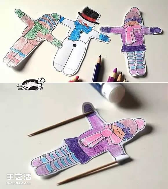 立体的溜冰小人制作 幼儿园溜冰纸片小人DIY