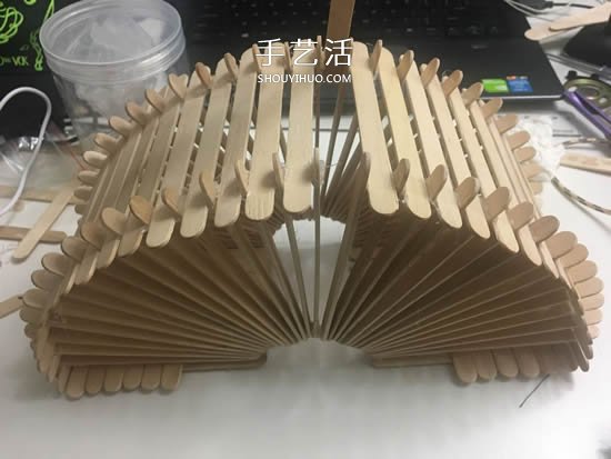 200根雪糕棍手工制作漂亮拱桥灯罩的方法教程