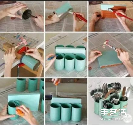 铁罐子废物利用DIY手工制作厨房餐具架子