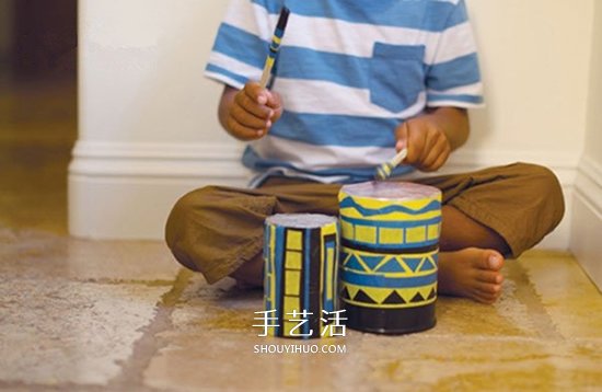 自制玩具鼓的方法图解 铁罐废物利用做鼓教程