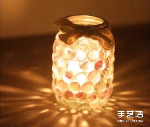 玻璃罐废物利用手工制作情人节浪漫烛台小夜灯